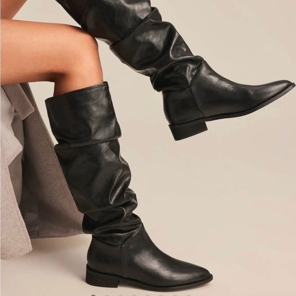 Black Leather Knee-High Boots